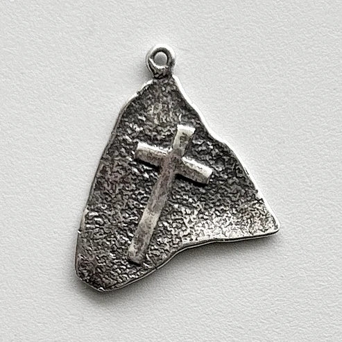 1" Cross Banner Charm Medal (25 mm) – Antique Replica in Sterling Silver or Gold Bronze