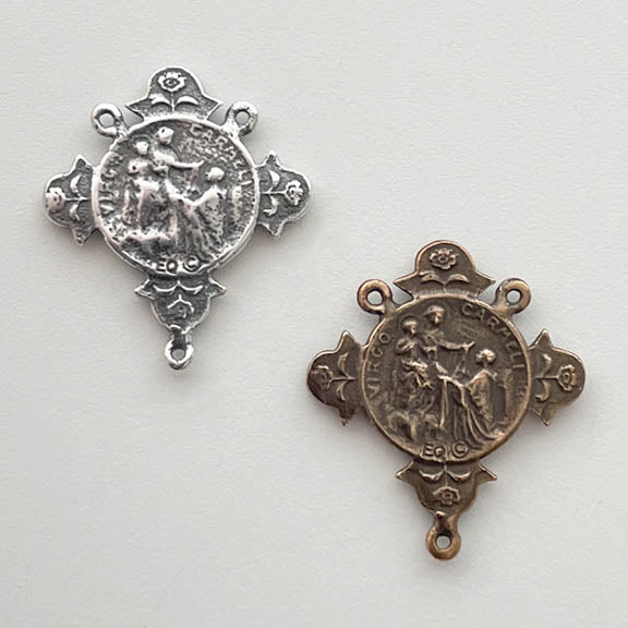 1 1/8" Sacred Heart Scapular Our Lady of Mount Carmel Antique Rosary Center Model CE1213