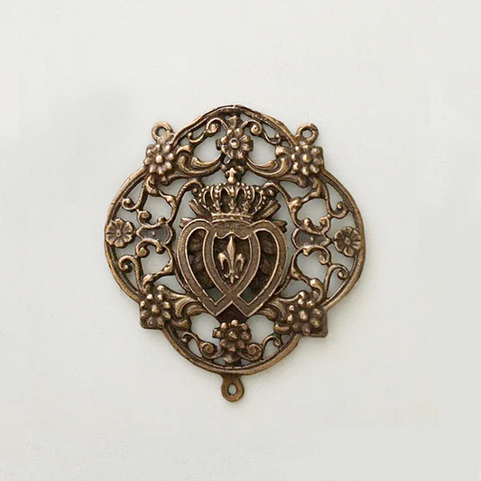 1 1/2" Crowned Twin Hearts Antique Filigree Rosary Center Model CE1263