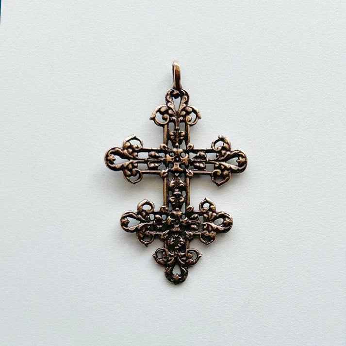 1 1/2" Cross of Lorraine Filigree Pendant Antique Model CR1271