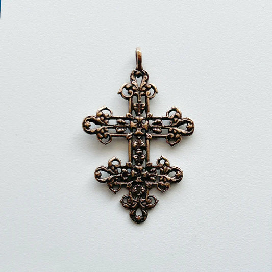 1 1/2" Cross of Lorraine Filigree Pendant Antique Model CR1271