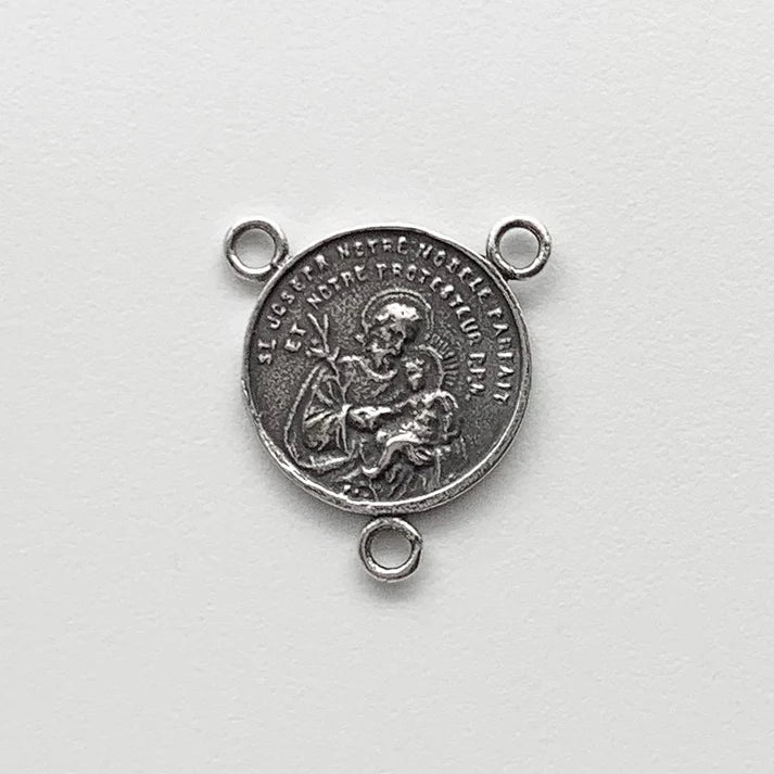 3/4" Hearts Of Mary And Jesus / Joseph And Baby Jesus Antique Rosary Center Model CE1373