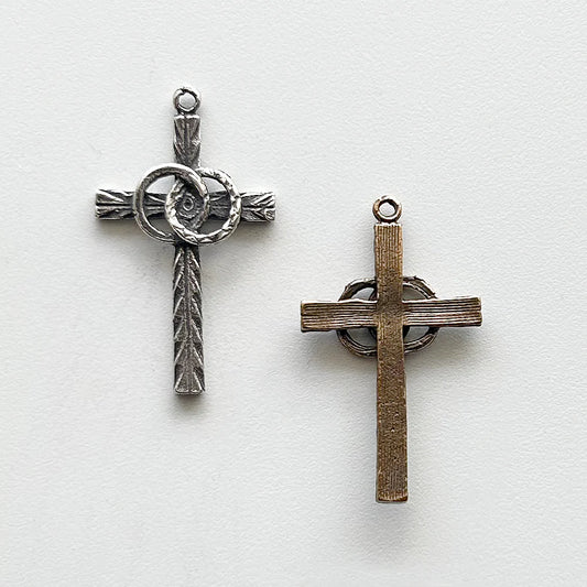 1 3/8" Embellished Cross with Wedding Rings Antique Vintage Model CR1552
