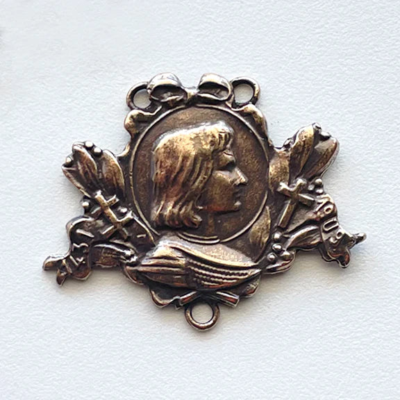 1" Joan Of Arc With Lilies Antique Rosary Center Model CE1586