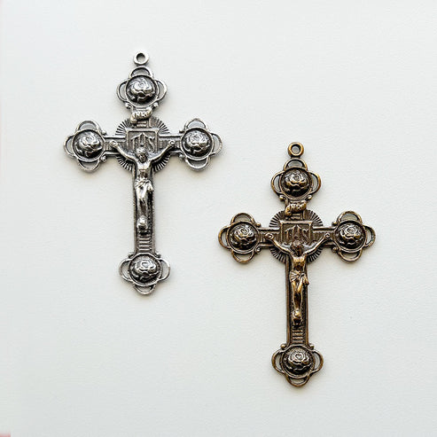 2 3/8" Roses Crucifix Large Antique Model CX471