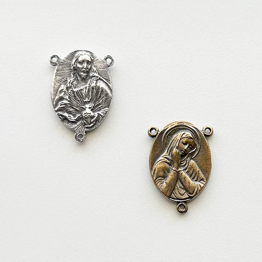 1" Sacred Heart & Mary Antique Rosary Center Model CE595