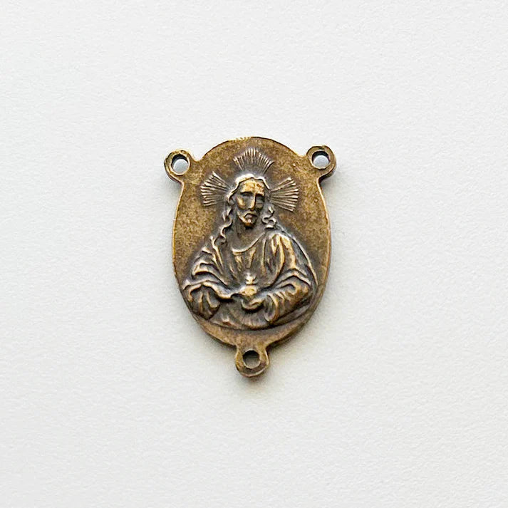 7/8" Twin Hearts Antique Rosary Center Model CE692