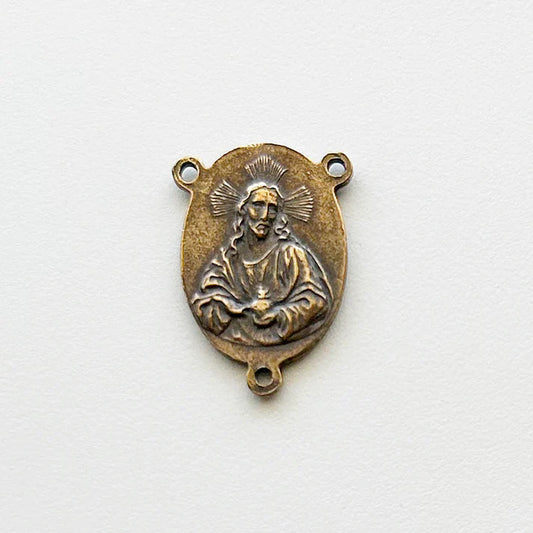 7/8" Twin Hearts Antique Rosary Center Model CE692