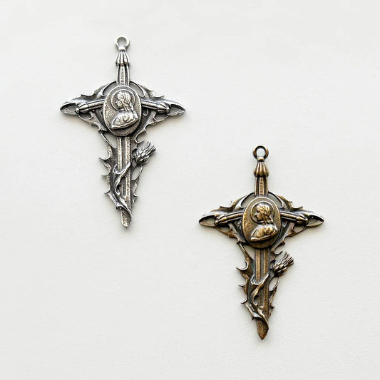 1 3/4" Joan of Arc Cross Pomegranate Antique Vintage Model CR900