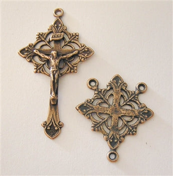 1 3/4" Lotus Crucifix Center Rosary Parts Set 14