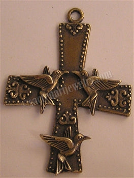 2 1/2" Large Cross Pendant with Doves Antique Vintage Model CR377