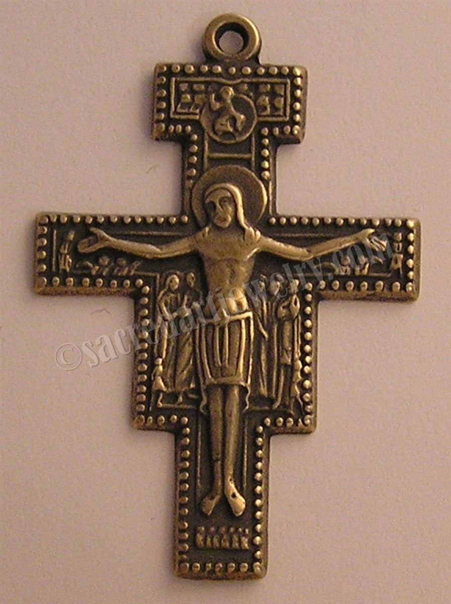 2" San Damiano St Francis Prayer Crucifix Antique Rosary Model CX991