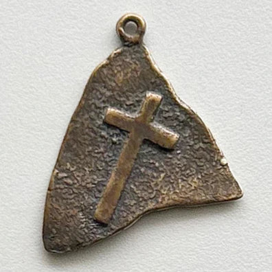 1" Cross Banner Charm Medal (25 mm) â€“ Antique Replica in Sterling Silver or Gold Bronze