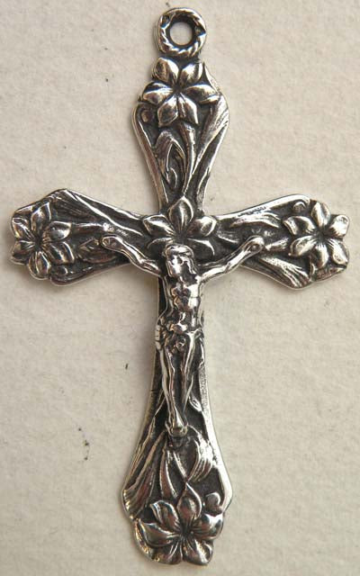 1 3/4" Crucifix with Lilies Antique Model CX1162
