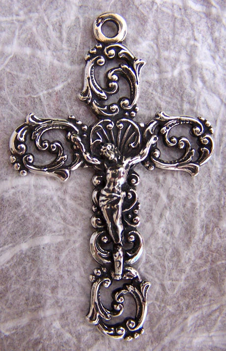 2" French Scrolls Crucifix Antique Rosary Model CX1202