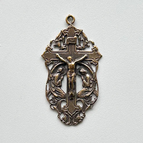 2" Two Angels Crucifix Antique Rosary Model CX1217