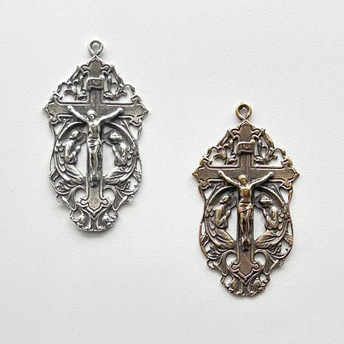 2" Two Angels Crucifix Antique Rosary Model CX1217