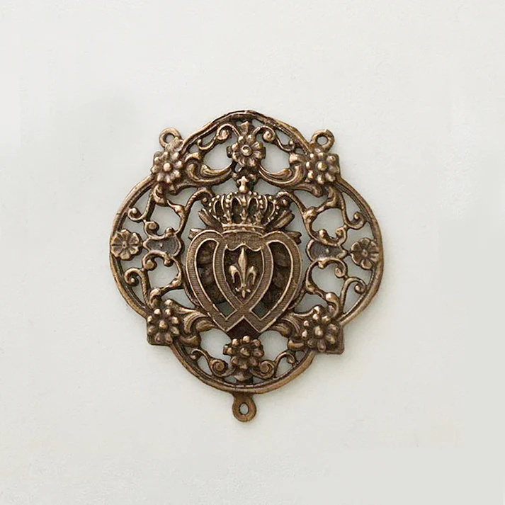 1 1/2" Crowned Twin Hearts Antique Filigree Rosary Center Model CE1263