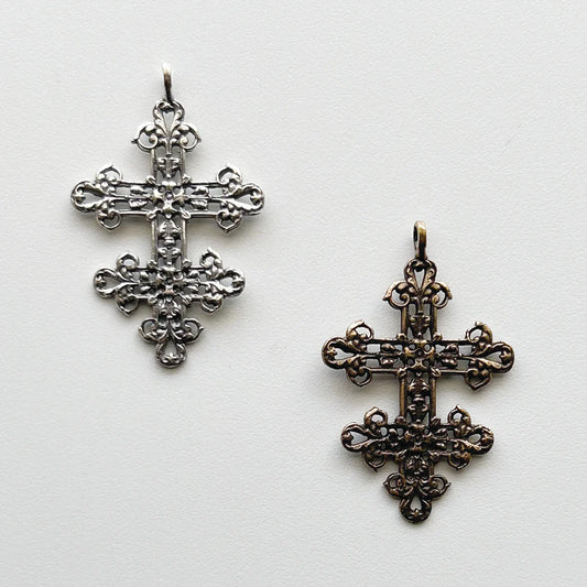 1 1/2" Cross of Lorraine Filigree Pendant Antique Model CR1271