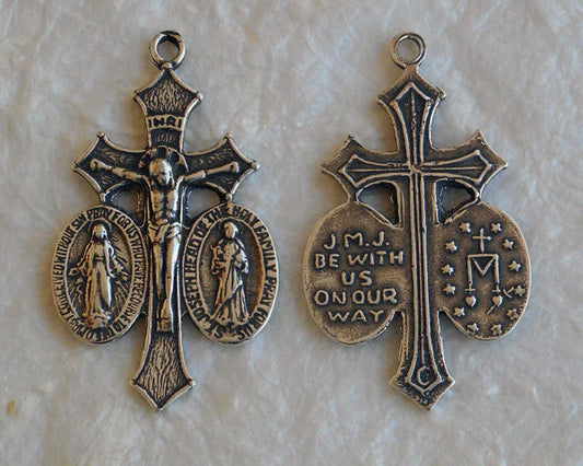3/4" St Joseph and Miraculous Mary Crucifix Antique Model CX1341