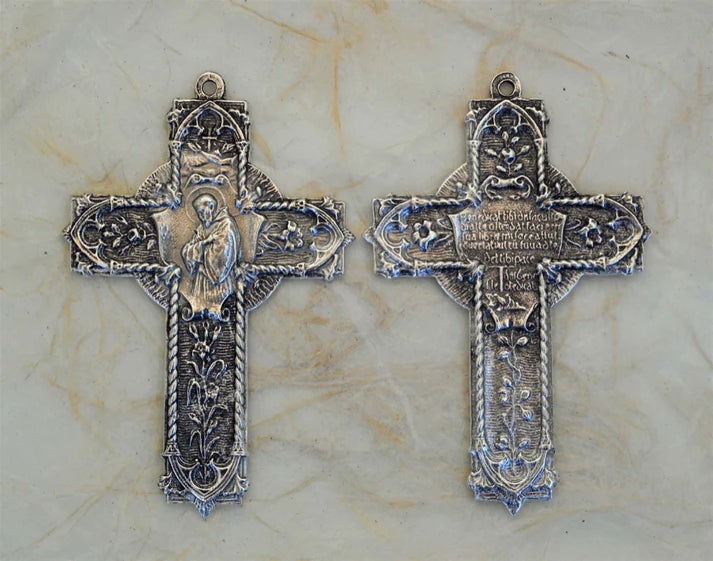 2 1/2" Ornate St Francis Prayer Large Cross Antique Vintage Mexican Model CR1406