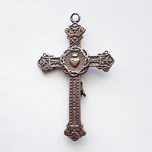 2" Sacred Heart 2-sided Crucifix Antique Rosary Model CX1516