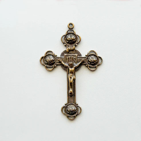 2 3/8" Roses Crucifix Large Antique Model CX471