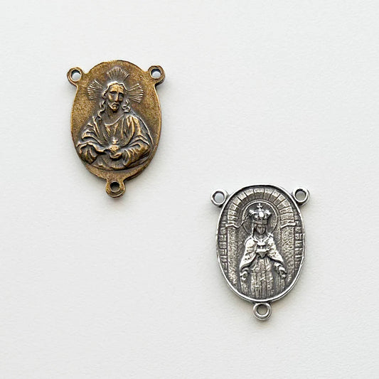 7/8" Twin Hearts Antique Rosary Center Model CE692