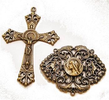 2 1/2" Large Filigree  Art Nouveau Rosary Parts Set 698-934