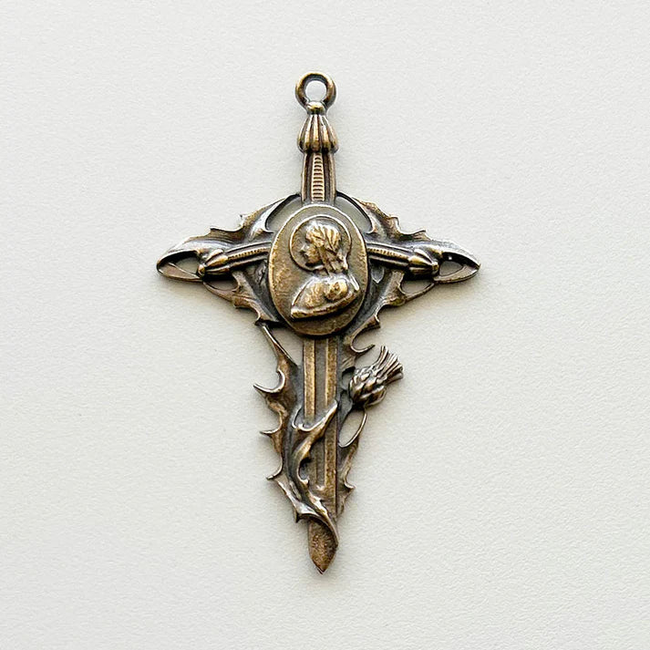 1 3/4" Joan of Arc Cross Pomegranate Antique Vintage Model CR900