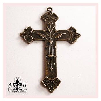 2 1/2" French Large Cross Pendant Antique Vintage Model CR460