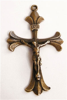 2" Fleur de Lis Crucifix Antique Rosary Model CX684