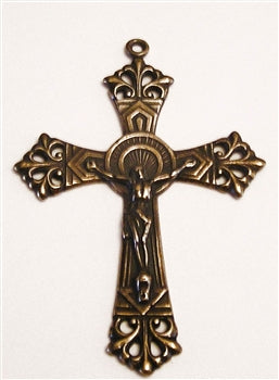 2 1/2" Art Deco Fleur de Lis Crucifix Large Antique Model CX698