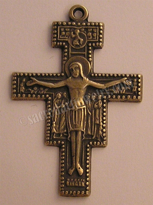 2" San Damiano St Francis Prayer Crucifix Antique Rosary Model CX991