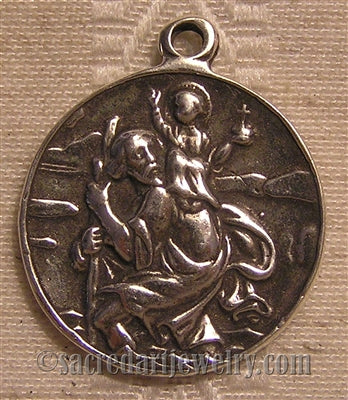 1 1/8" St Christopher & Our Lady of the Road Medal - Antique Model ME1079