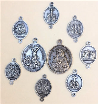 1 1/8" Seven Sorrows Chaplet Medal and Links Set 1488
